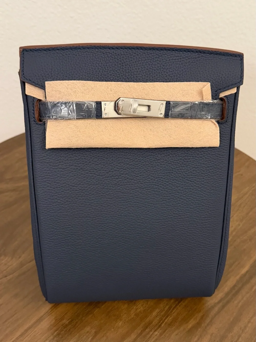 Luxury Navy Leather Men’s Bag with Silver Hardware